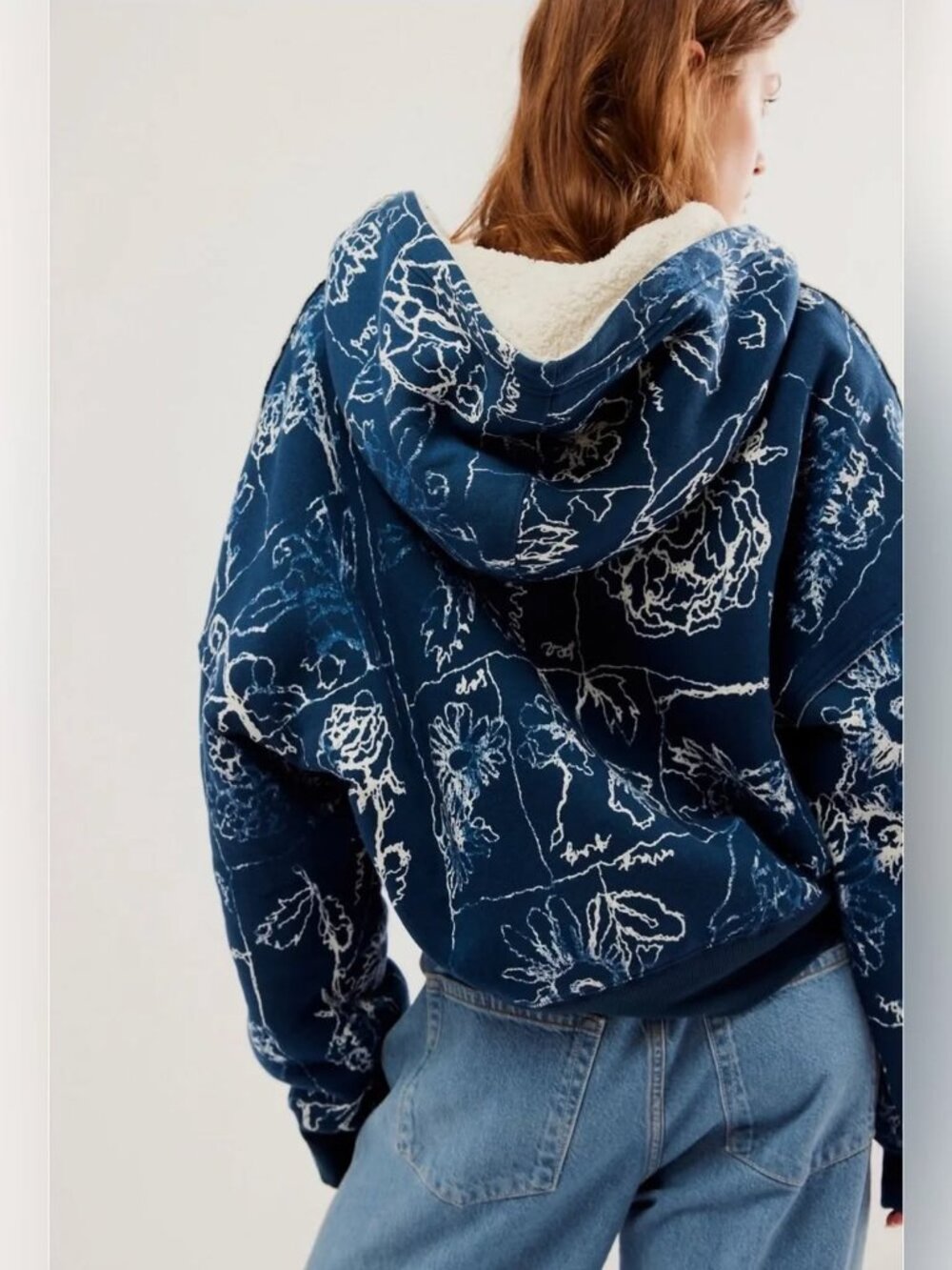 Free People Women's Billie Jacket in Navy Blue Floral Print Size Medium